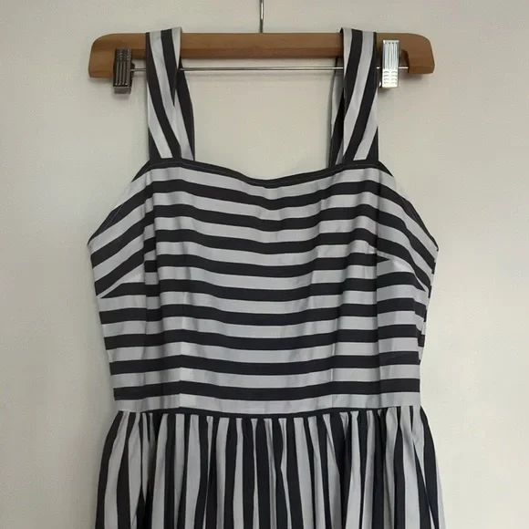 A new day tiered Blue White stripe Maxi Dress tiered ruffle hem pockets small - Picture 3 of 5